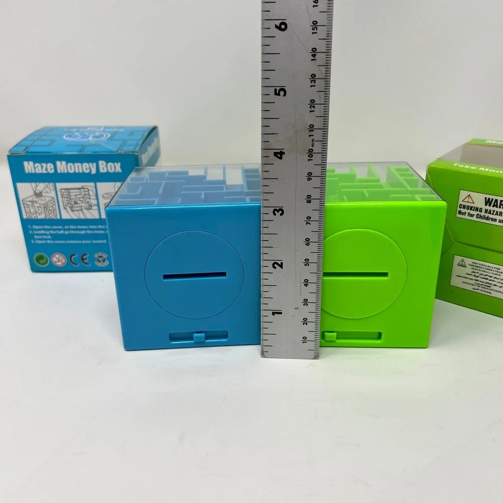 T.T. Toys Maze Money Box T70 Puzzle Bank Cube Blue & Green Lot of 2 Gift Novelty